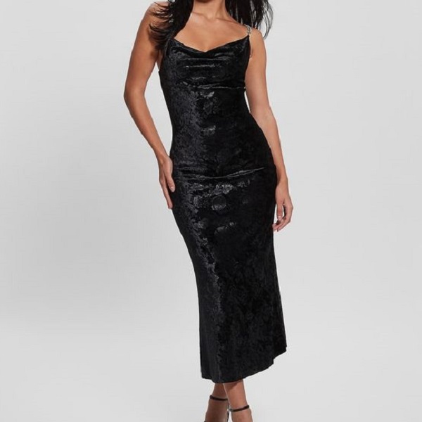 Discover the timeless elegance of a black velvet dress